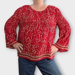 Max Studio Red & White Floral Blouse Size Small